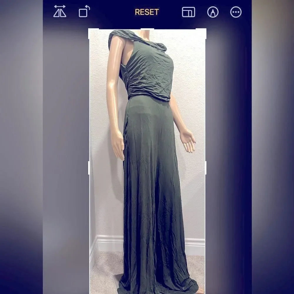 Nwt Free people forest green wide leg jumpsuit w/ pockets